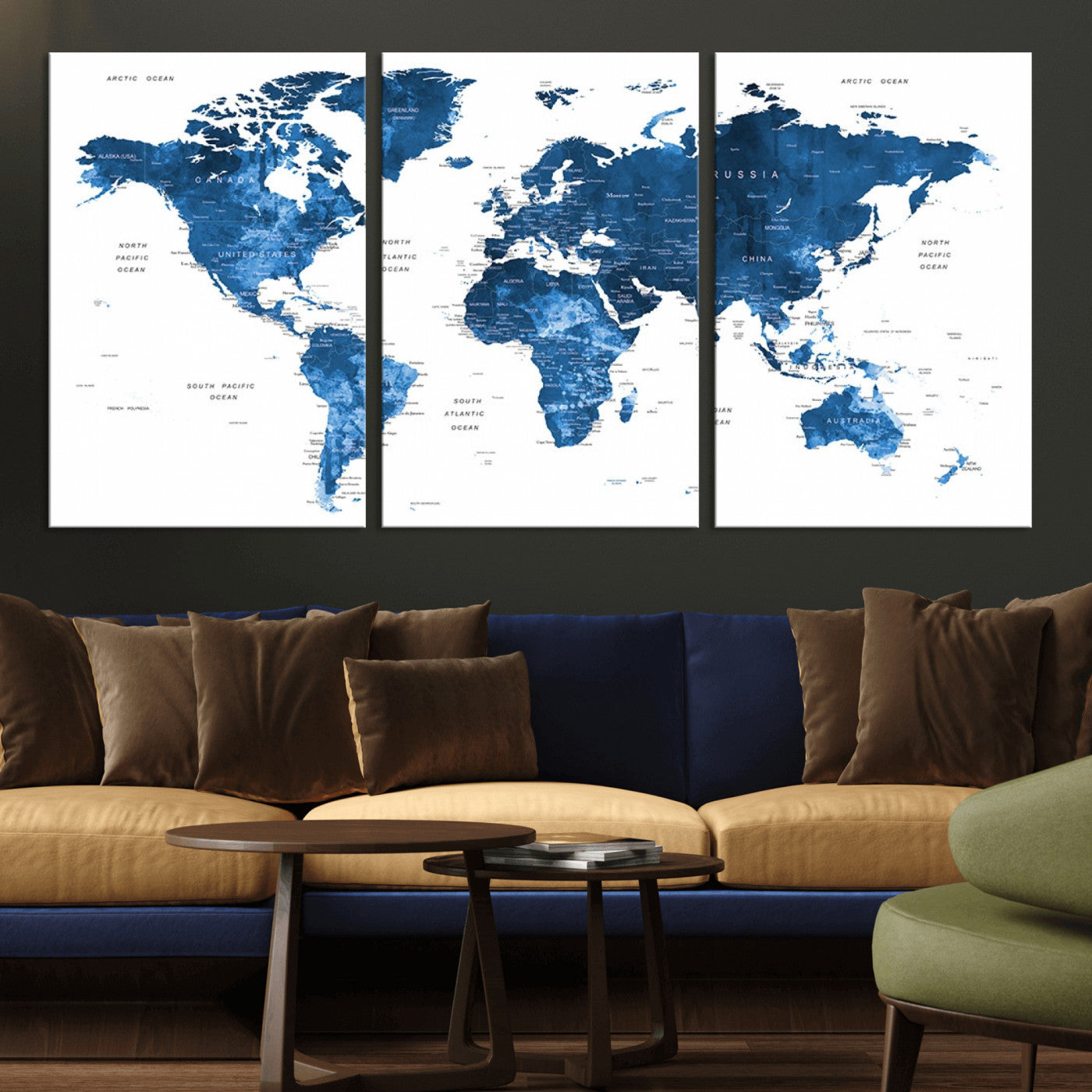 MGV-CV-60X30-3P - Push Pin World Map Canvas Print – Framed Wall Art for Couples to Track Their Travels – Anniversary