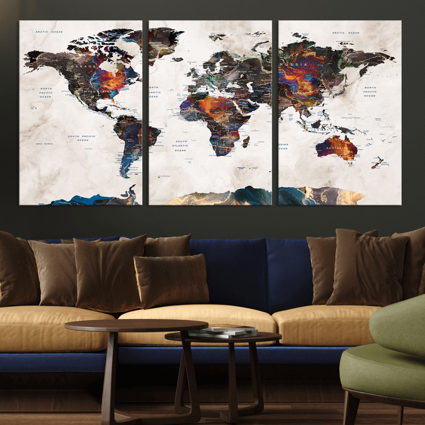 MGV-CV-60X30-3P - Push Pin World Map Canvas Print – Framed Wall Art for Couples to Track Their Travels – Anniversary