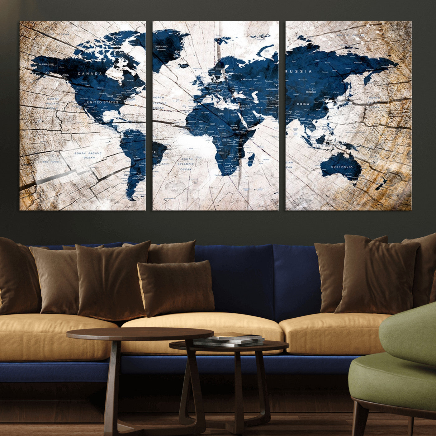 MGV-CV-60X30-3P - Push Pin World Map Canvas Print – Framed Wall Art for Couples to Track Their Travels – Anniversary