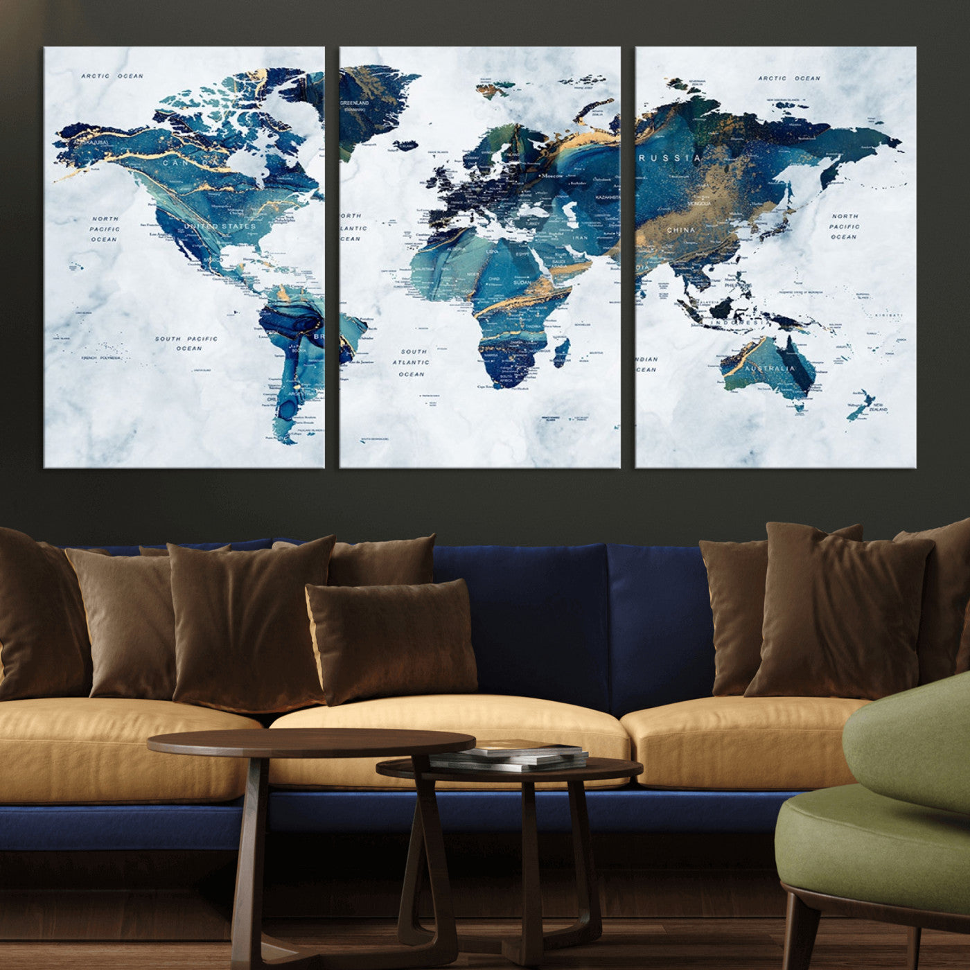 MGV-CV-60X30-3P - Push Pin World Map Canvas Print – Framed Wall Art for Couples to Track Their Travels – Anniversary