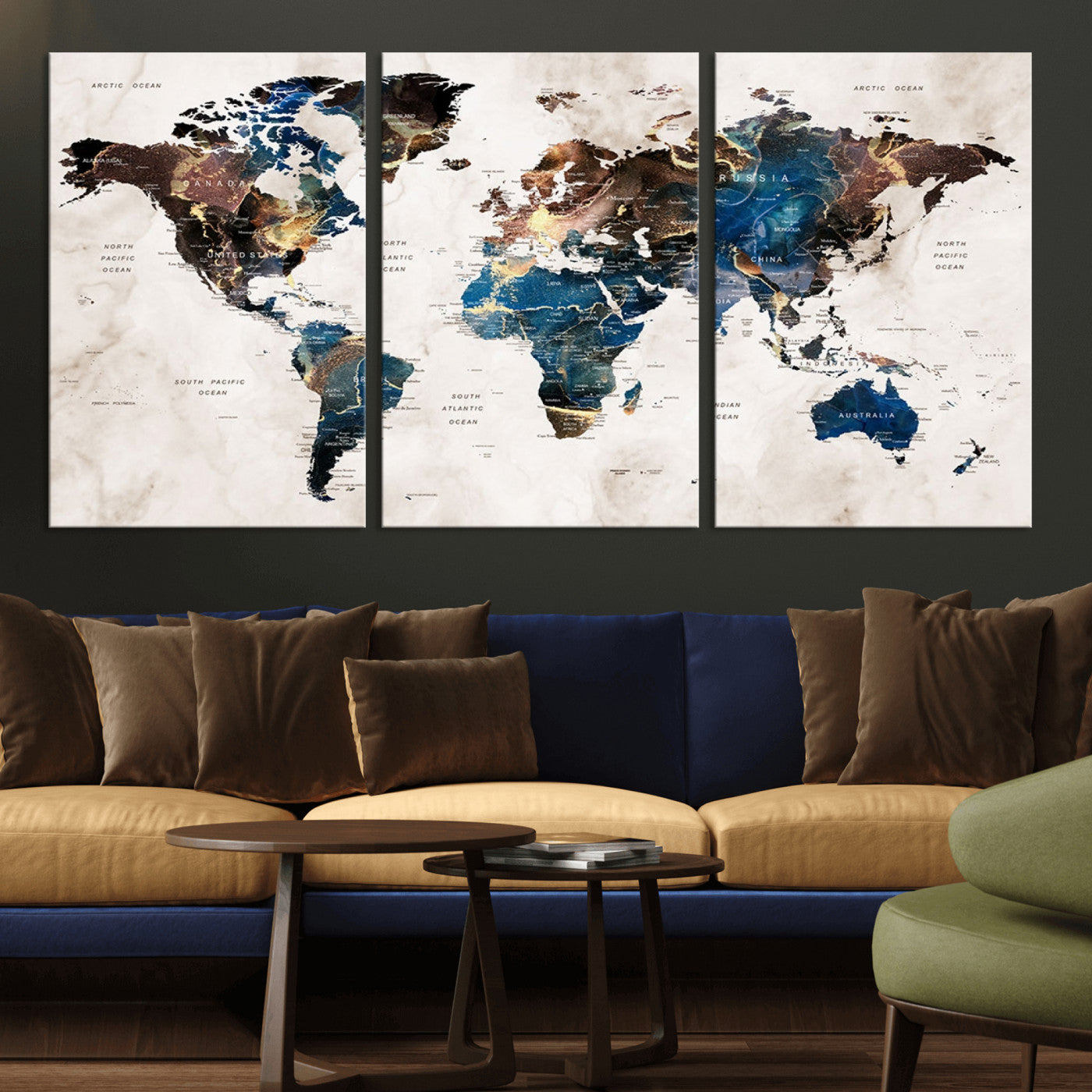 MGV-CV-60X30-3P - Push Pin World Map Canvas Print – Framed Wall Art for Couples to Track Their Travels – Anniversary