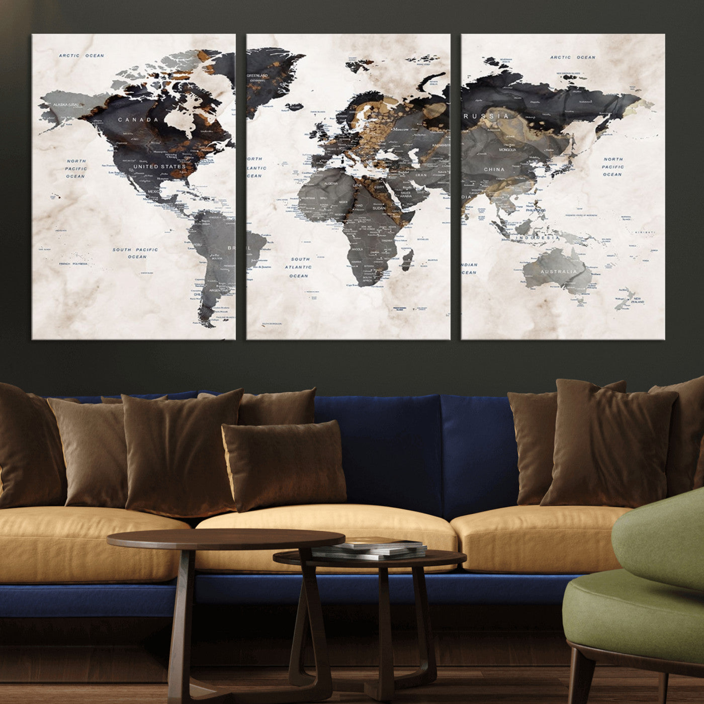 MGV-CV-60X30-3P - Push Pin World Map Canvas Print – Framed Wall Art for Couples to Track Their Travels – Anniversary