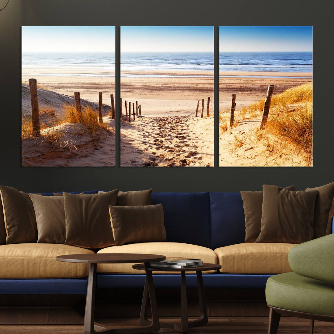 Serene Beach Path Canvas Art, Giclee Canvas Print with Gallery Wrap, Coastal Sand Dunes Wall Art Featuring Canon Print Quality