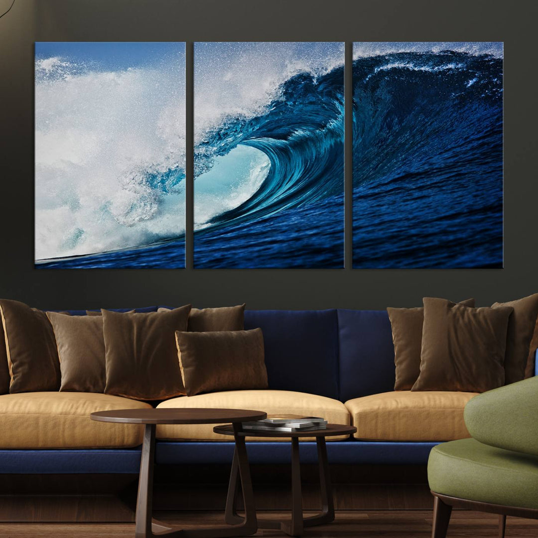 Ocean Wave at Sunset Canvas Art, Large Wall Print of Vibrant Water Waves, Coastal Art for Living Room and Dining Room Decor