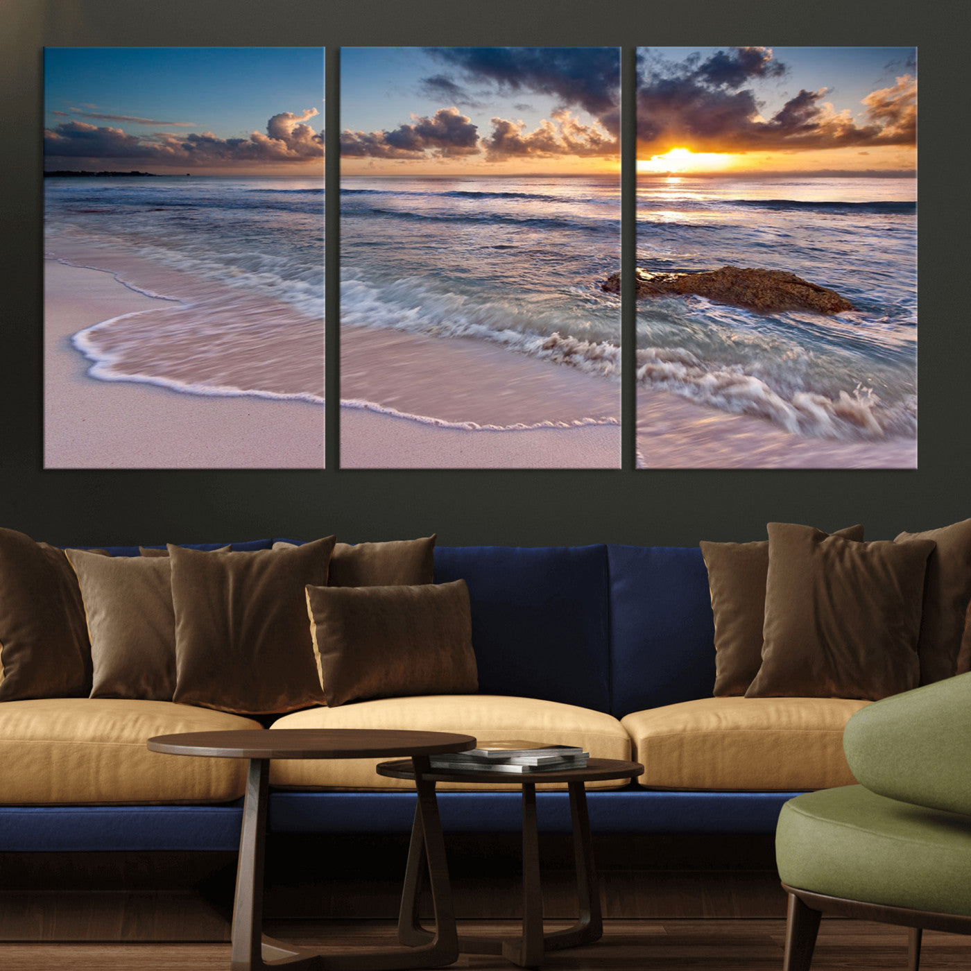 MGV-CV-60X30-3P - Sea Ocean Sunset Beach Wall Art Canvas Print