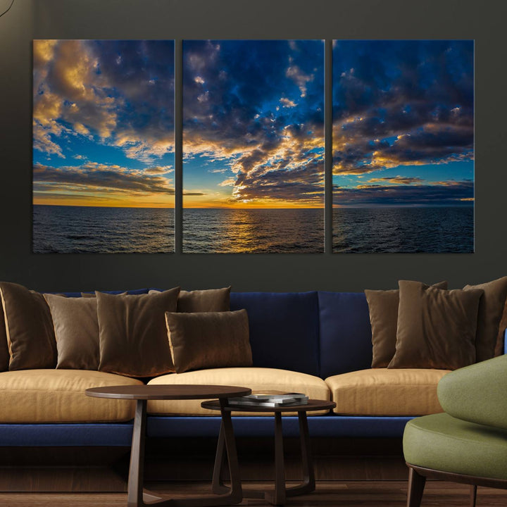 Dramatic Ocean Sunset Canvas Art, Panoramic Seascape Wall Art, Giclee Canvas Print with Canon Quality for Coastal Decor