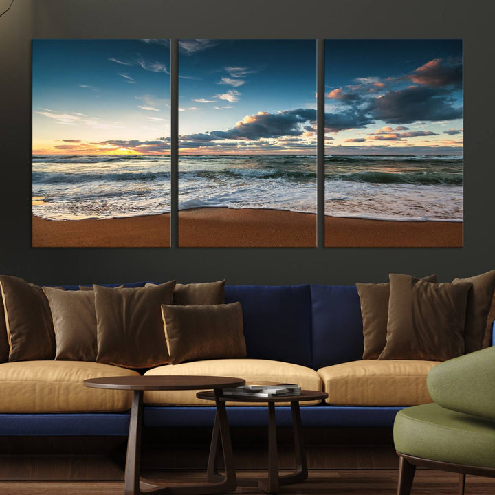 Ocean Beach Wall Art Canvas Print hangs prominently.