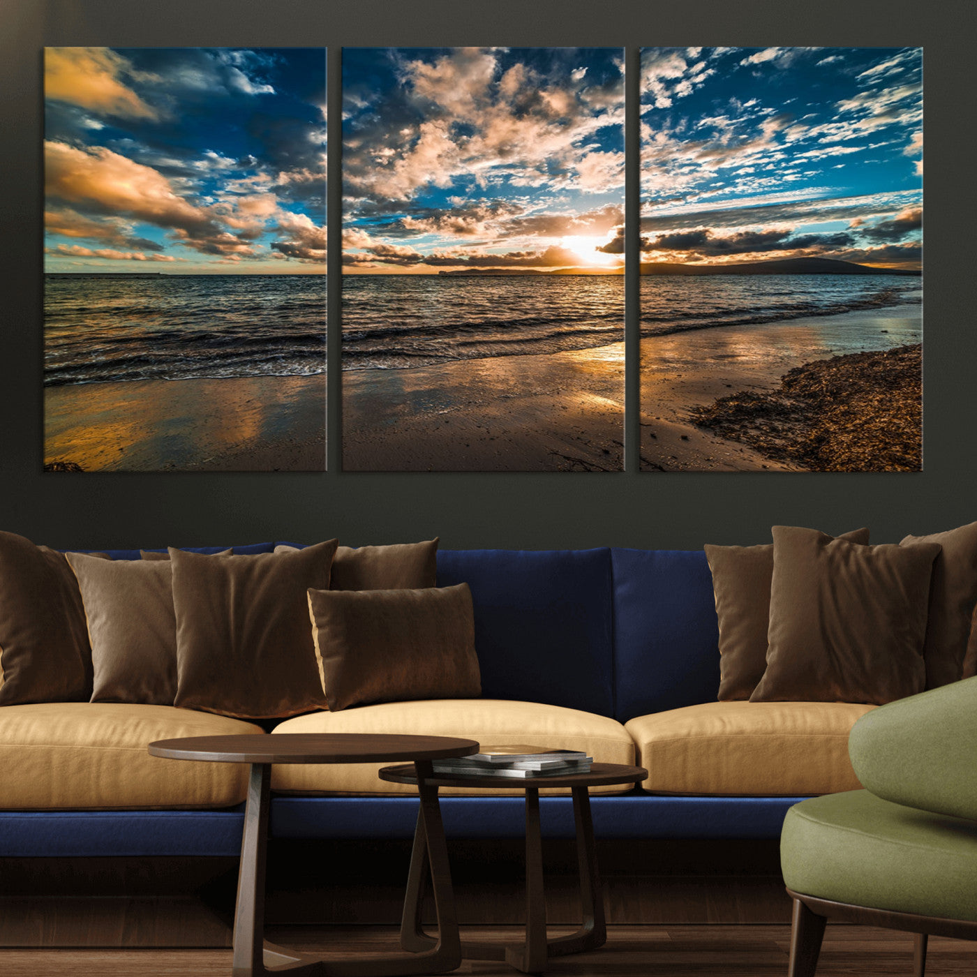 MGV-CV-60X30-3P - Beach Wall Art - Stunning Ocean Sunset Canvas Print with Coastal Design for Elegant and Relaxing