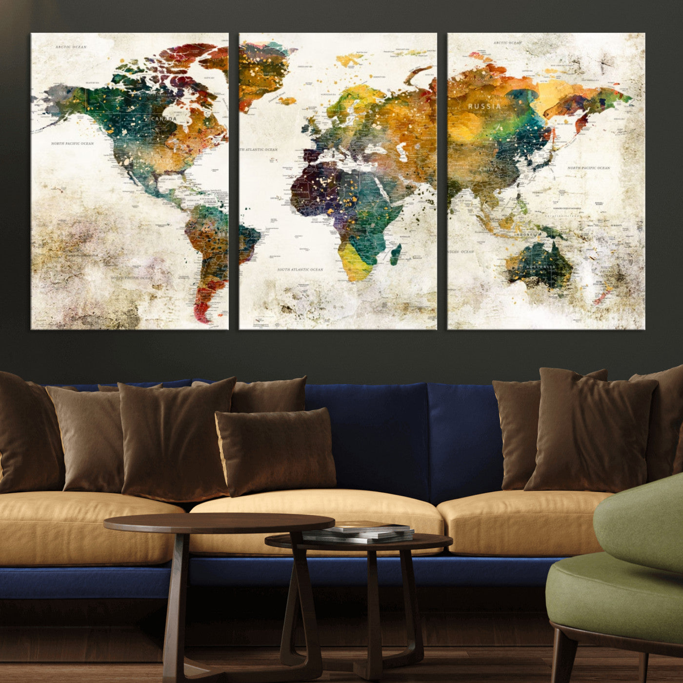 MGV-CV-60X30-3P - Push Pin World Map Canvas Print – Framed Wall Art for Couples to Track Their Travels – Anniversary