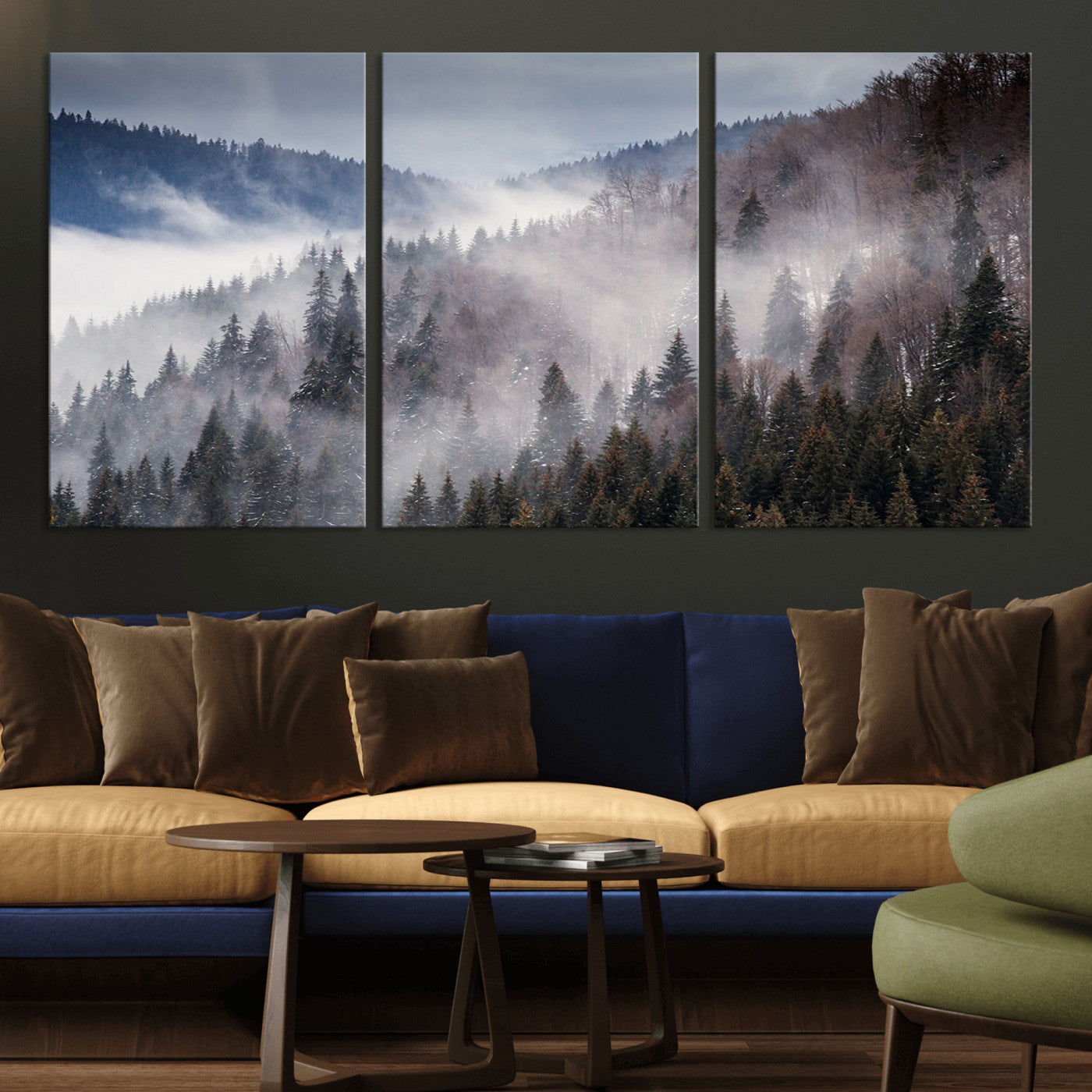 MGV-CV-60X30-3P - Beautiful Rising Fog in Winter Mountain Landscape - Framed Rising Fog in Winter Mountain Canvas