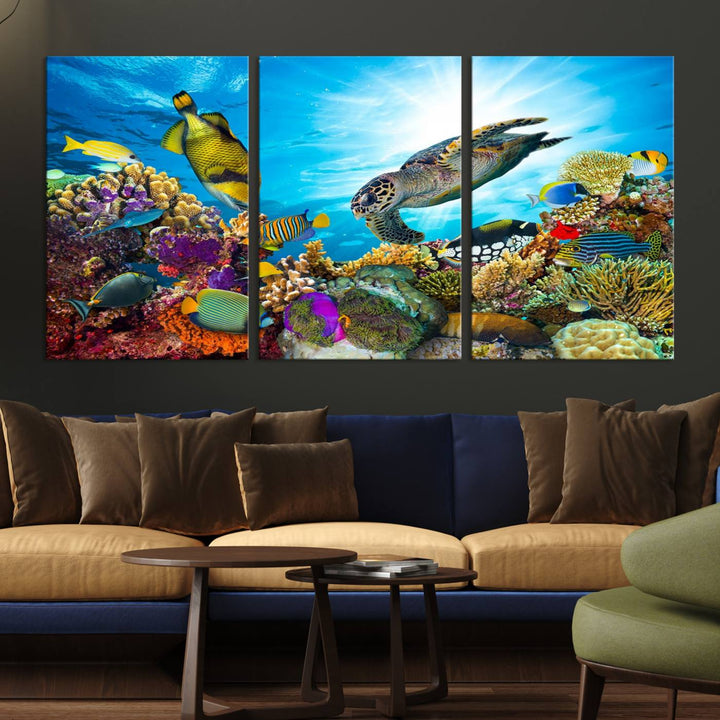 Aquatic Life Sea Turtles Fish Wall Art on canvas, perfect for adding a touch of marine beauty to your space.