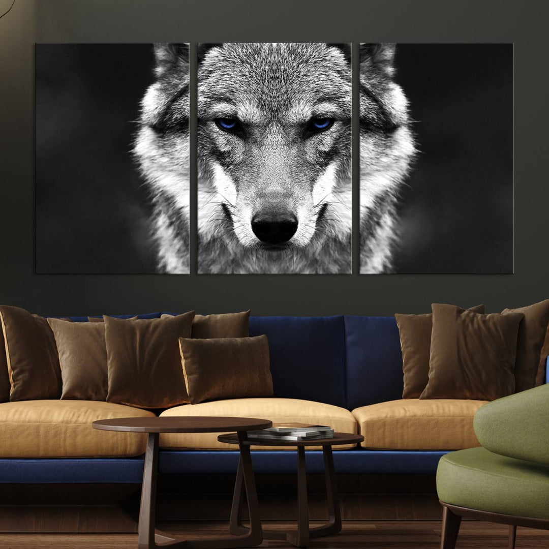 A ready-to-hang Black and White Wild Wolf Wall Art Canvas Print.