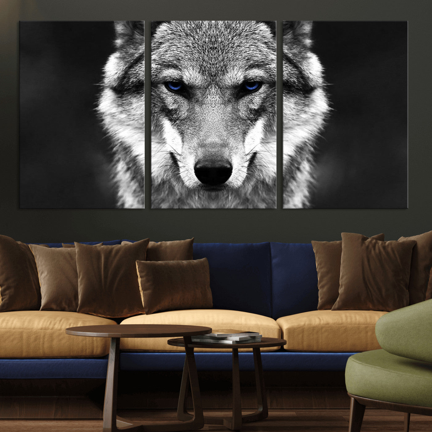 MGV-CV-60X30-3P - Black and White Wild Wolf Wall Art Canvas Print