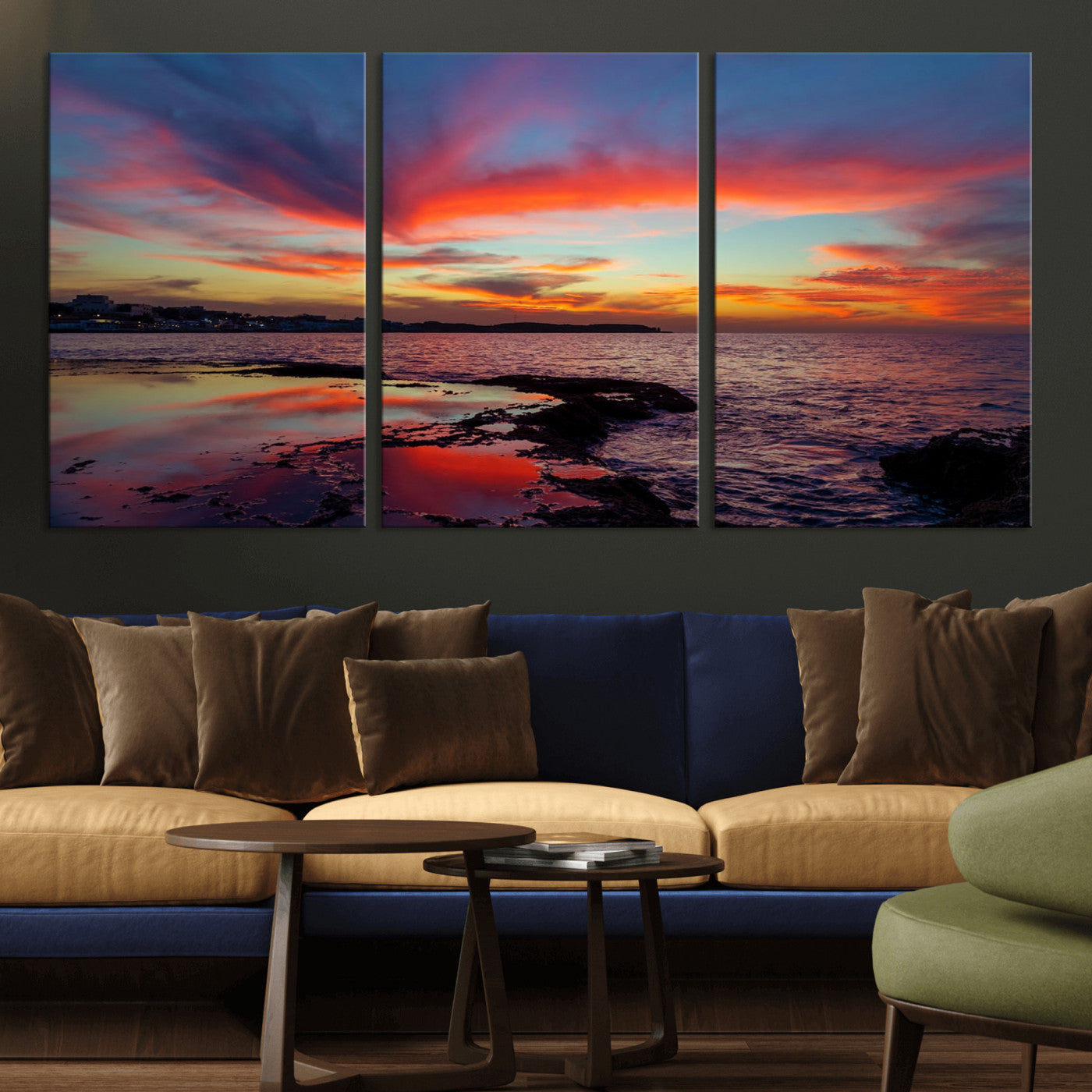 MGV-CV-60X30-3P - Glorious Sunset on The Beach Wall Art Canvas Print