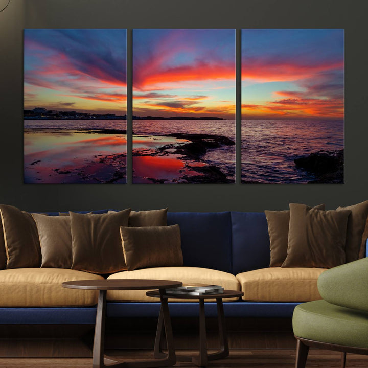 The Glorious Sunset on The Beach canvas print adorns the dining room.