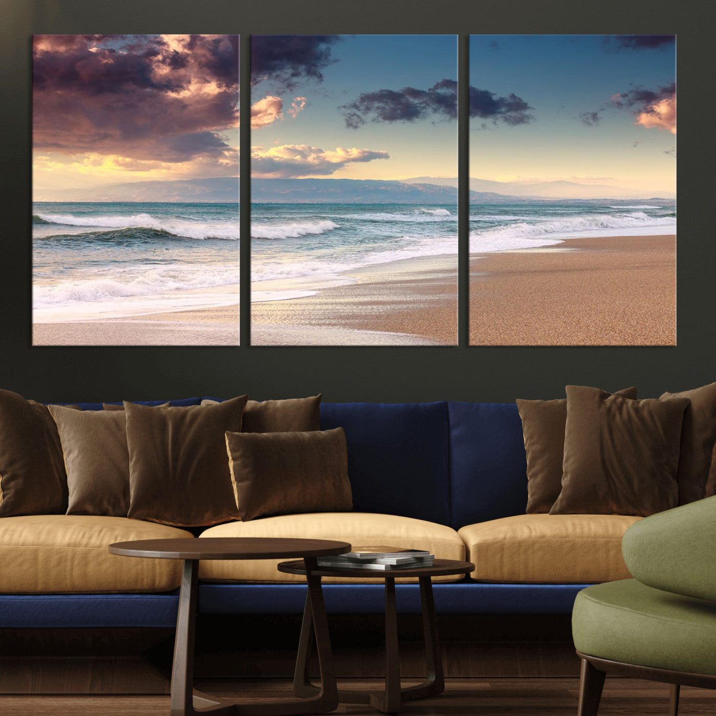 MGV-CV-60X30-3P - Cloudy Weather Beach Sunset Canvas Print | Sunrise Wall Art Canvas Print