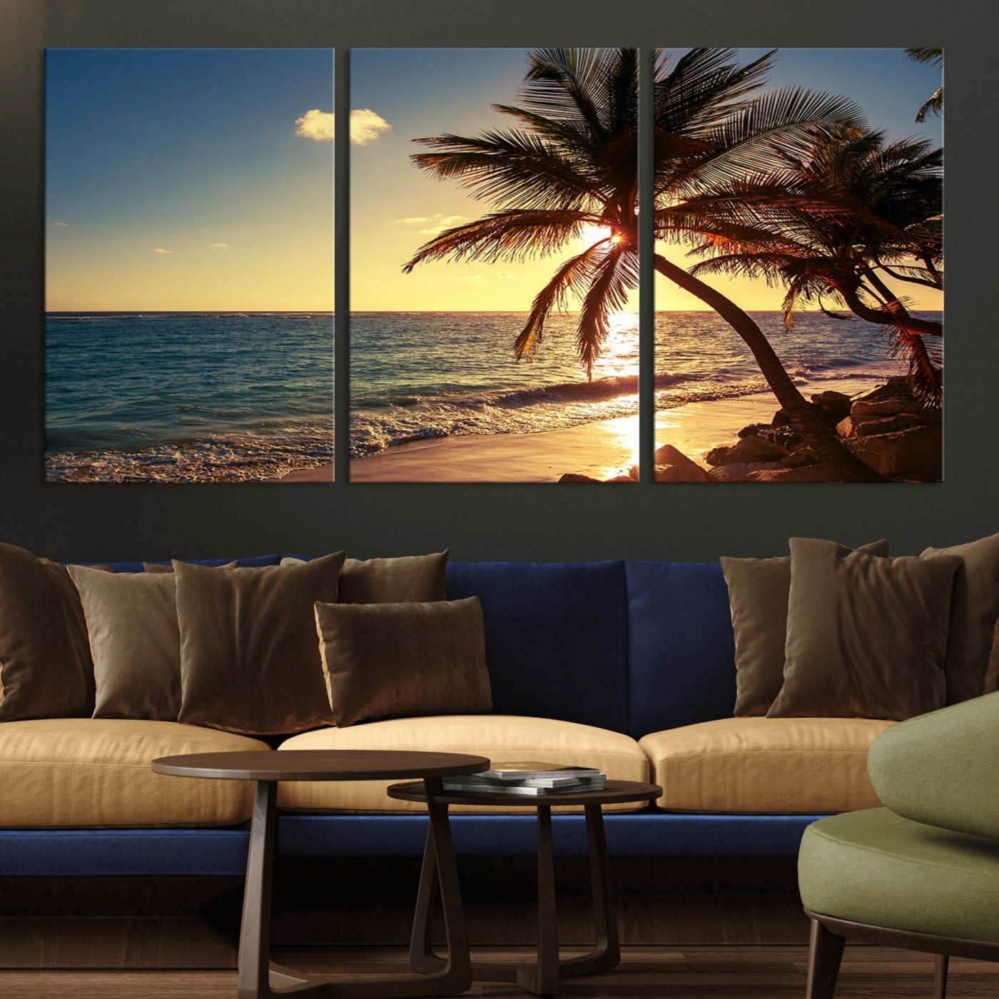 MGV-CV-60X30-3P - Sunset Palm Trees Wall Art Canvas Print