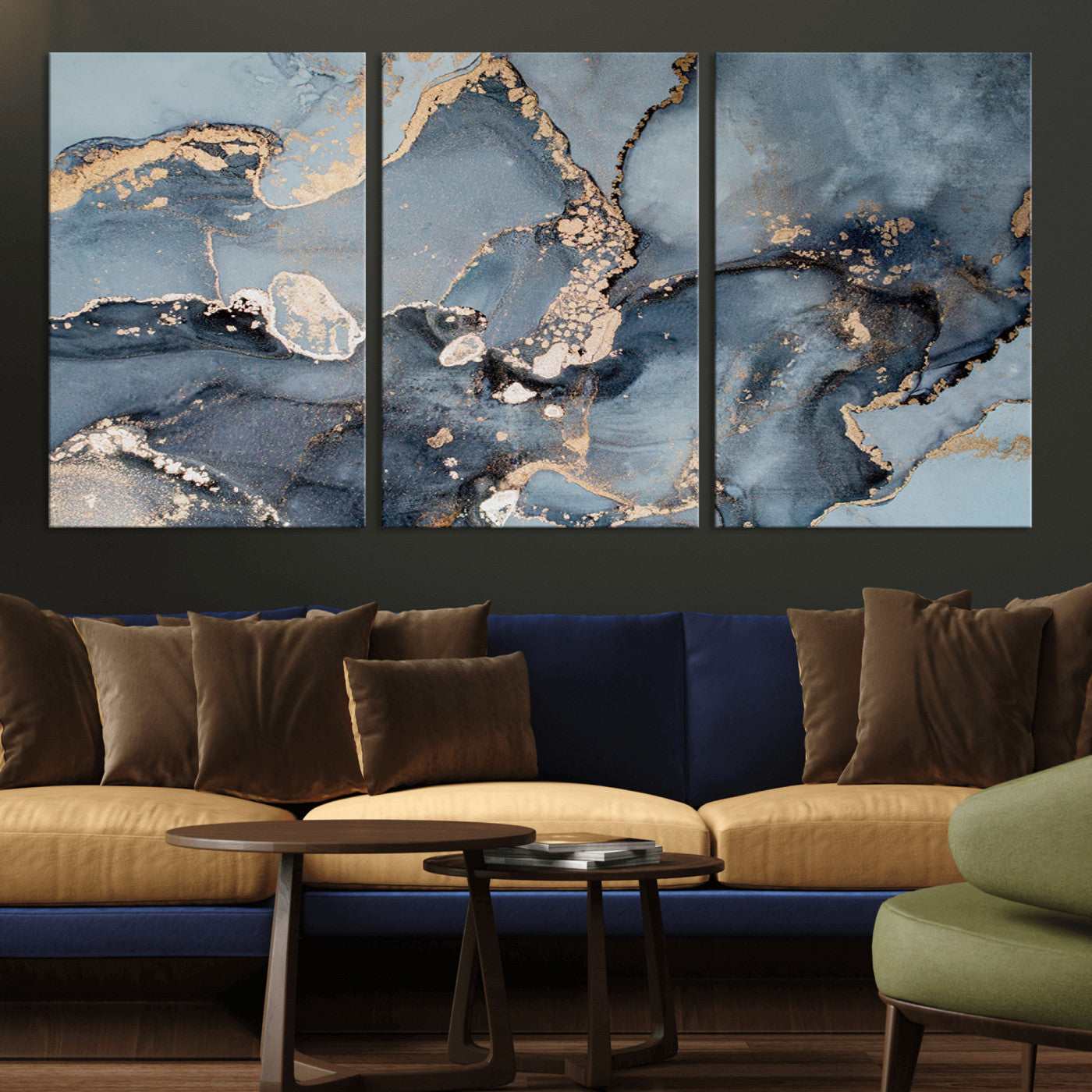 MGV-CV-60X30-3P - Multipanel Marble Fluid Effect Wall Art Abstract Canvas Wall Art Print