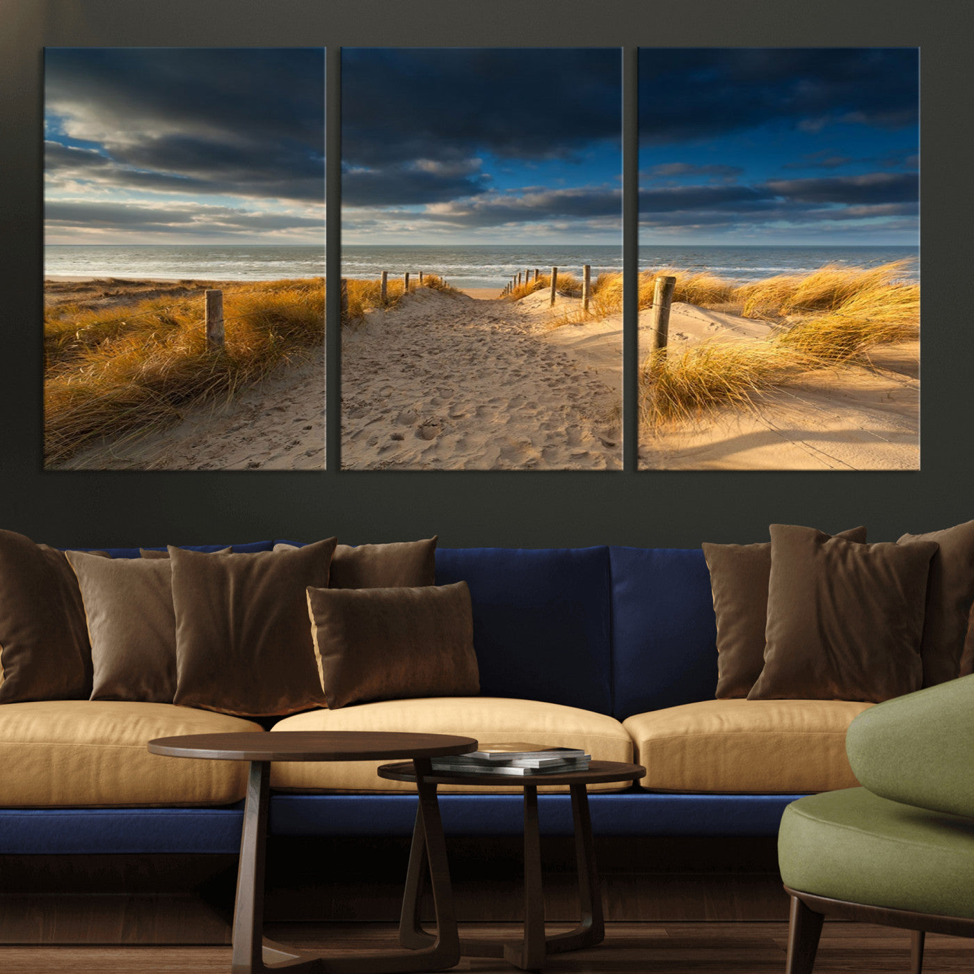 MGV-CV-60X30-3P - Ocean Beach Dark Clouds Wall Art Canvas Print