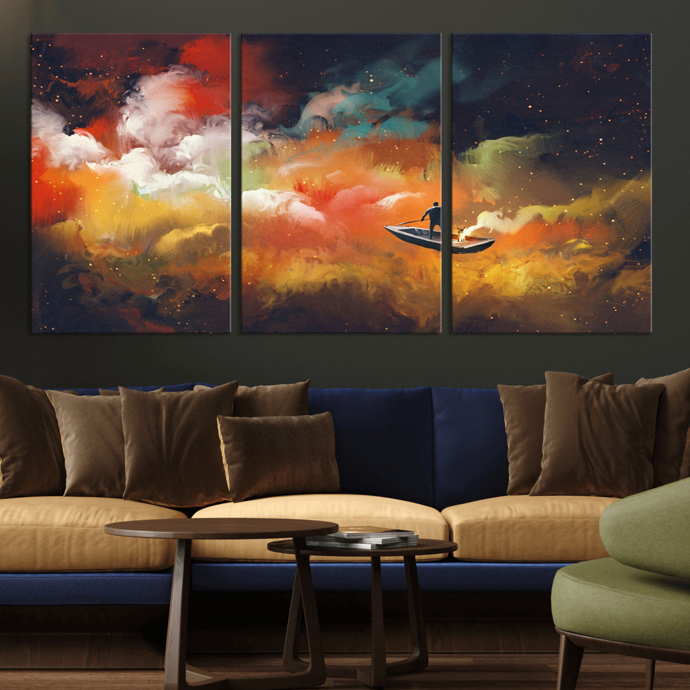 MGV-CV-60X30-3P - Surreal Space Adventure Canvas Wall Art – Dreamlike Abstract Galaxy Print – Framed and Ready to Hang for Living Room or Bedroom Decor