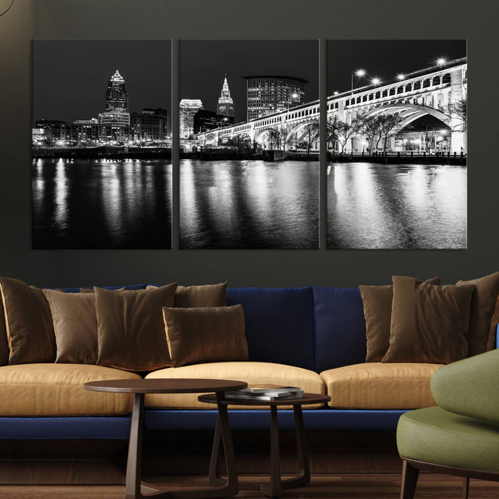 The Cleveland Night Skyline Canvas Print hangs prominently.