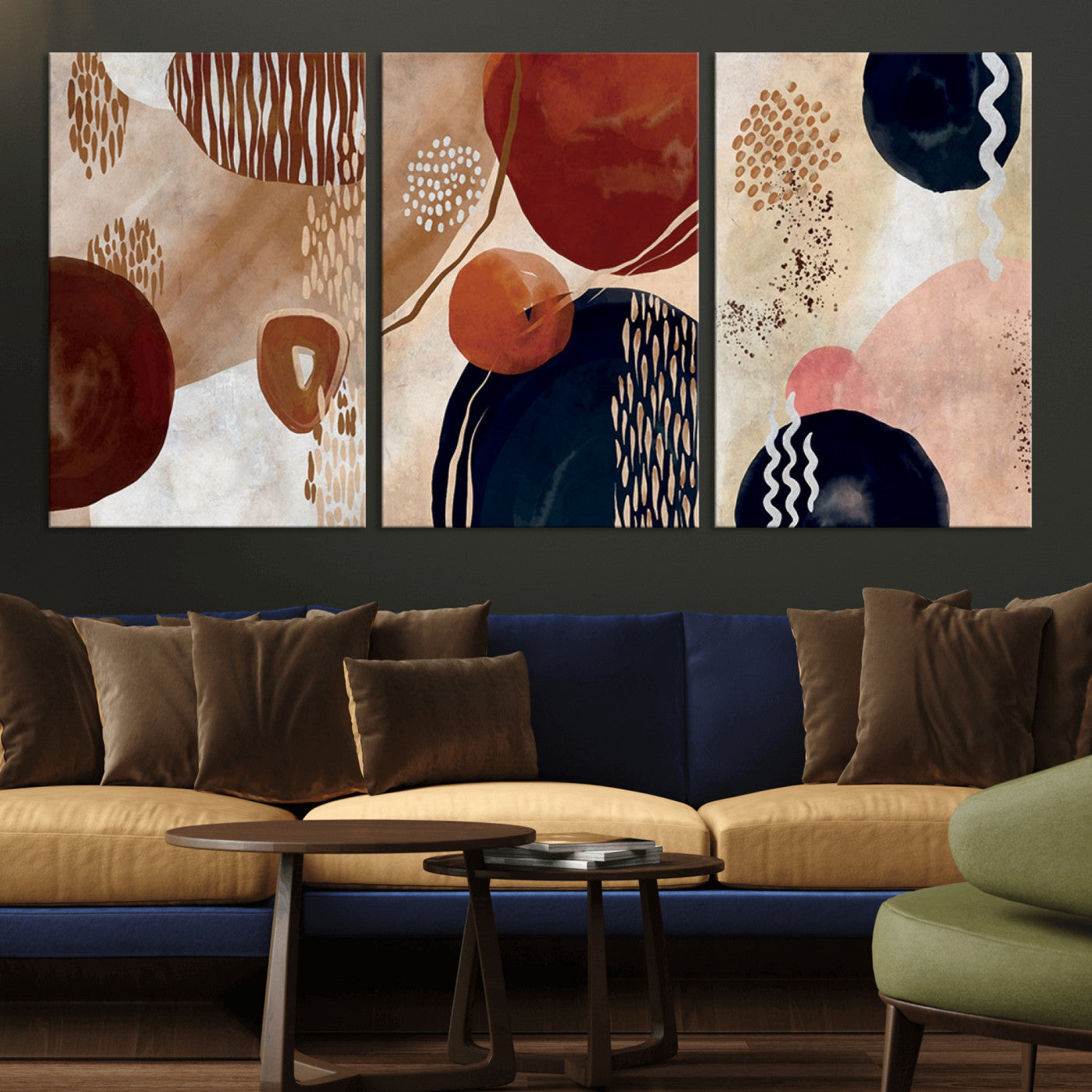 MGV-CV-60X30-3P - Boho Wall Art Canvas Print Set Mid-Century Prints Bohemian Wall Artwork Prints Boho Neutral
