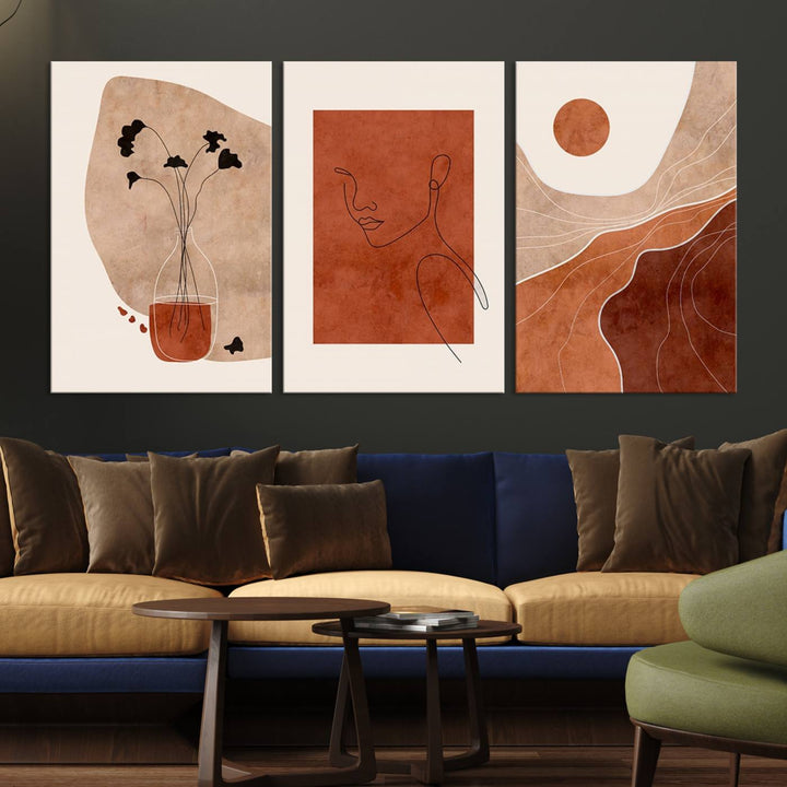 Boho Wall Art Canvas Print Set Mid-Century Prints Boho Wall Artwork Prints Boho Neutre