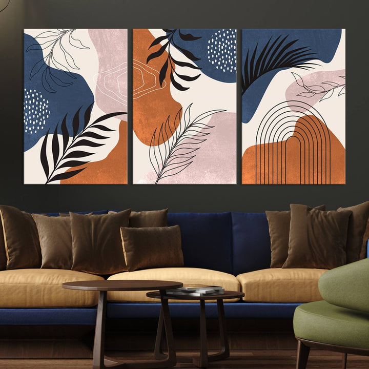 Boho Wall Art Canvas Print Set Mid-Century Prints Bohemian Wall Artwork Prints Boho Neutral