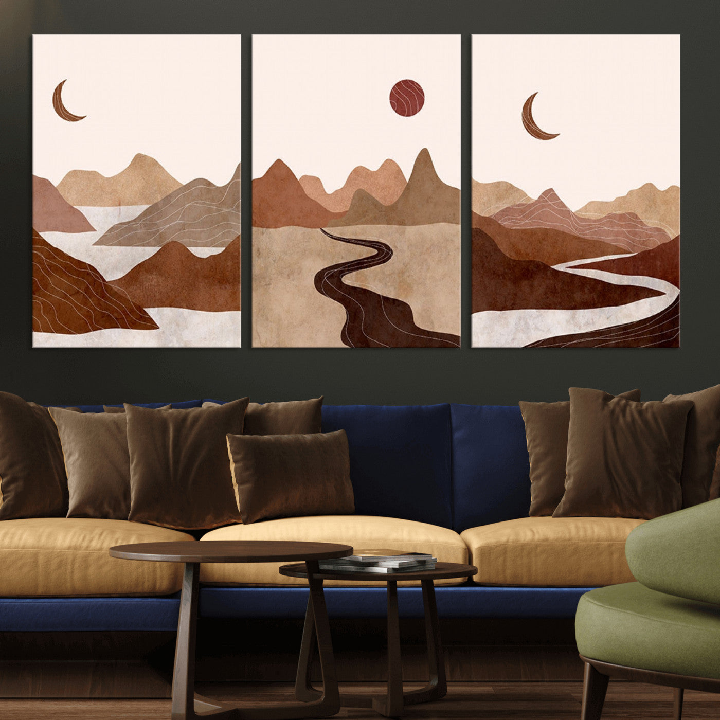 MGV-CV-60X30-3P - Boho Wall Art Canvas Print Set Mid-Century Prints Bohemian Wall Artwork Prints Boho Neutral