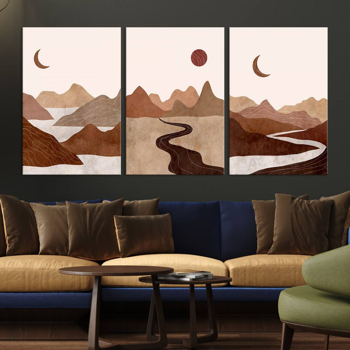 Boho Wall Art Canvas Print Set Mid-Century Prints Boho Wall Artwork Prints Boho Neutre