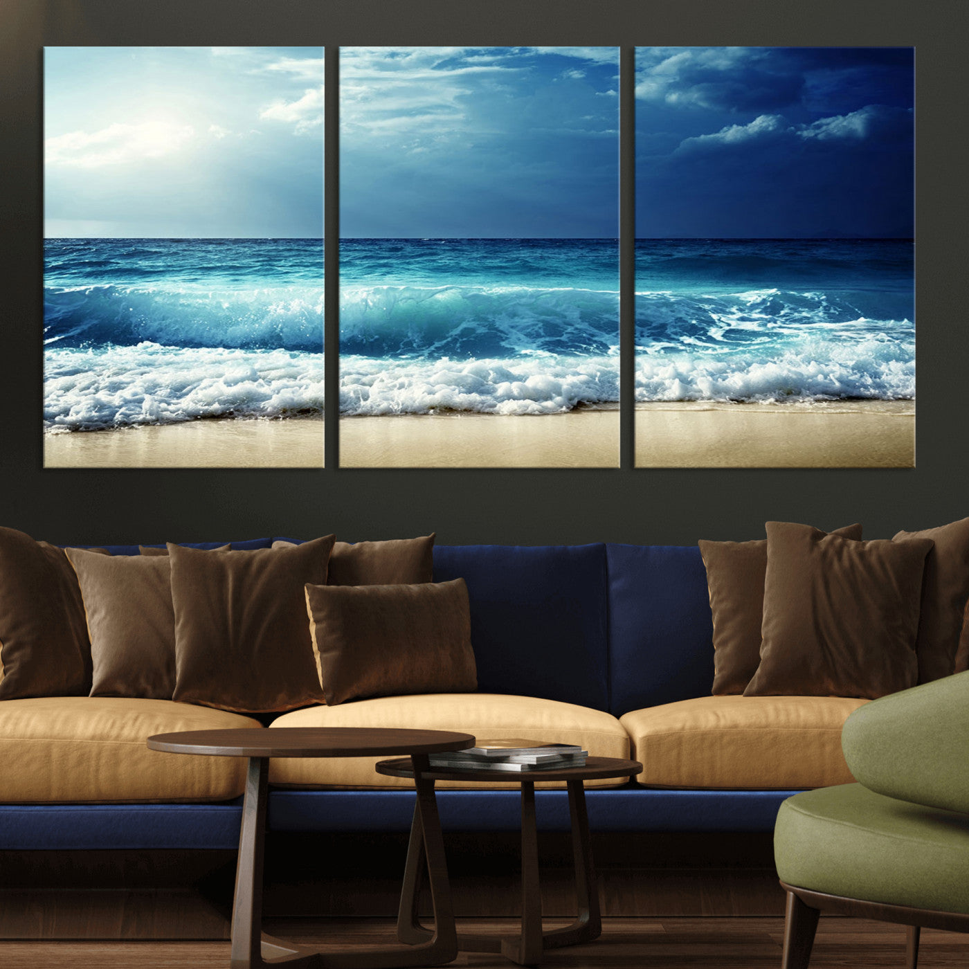 MGV-CV-60X30-3P - Majestic Ocean Wave Wall Art Canvas | 3 Panel Large Seascape Print for Living Room, Bedroom, Office Decor, Ready to Hang