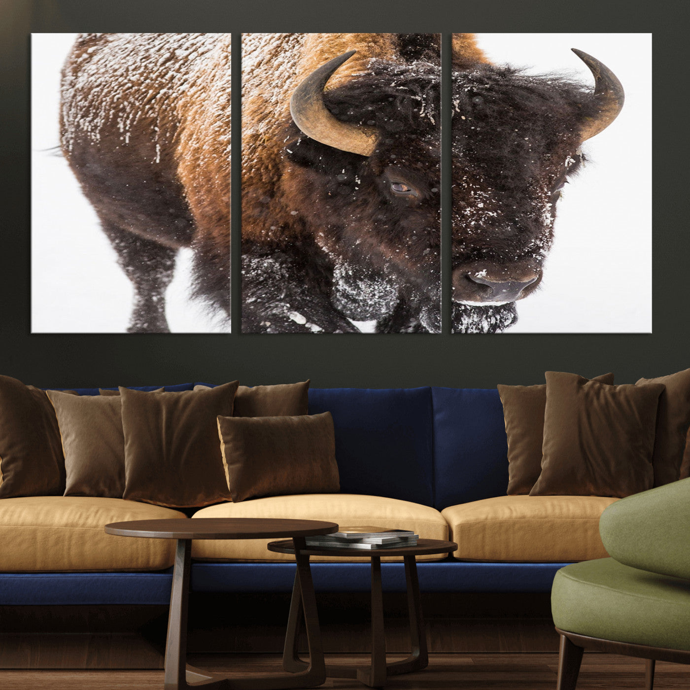 MGV-CV-60X30-3P - Bison Wall Art Canvas Print For Farmhouse, Wild Animal Wall Art