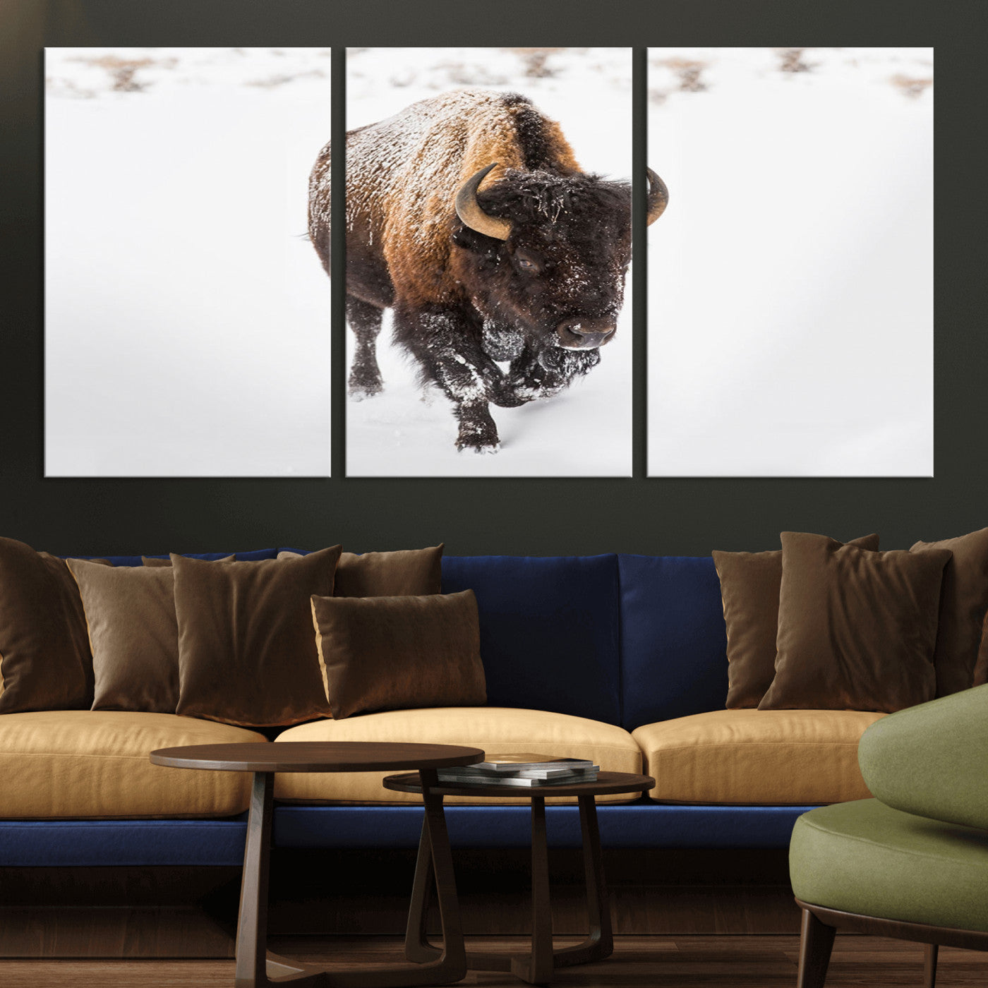MGV-CV-60X30-3P - Bison Winter Wall Art Canvas Print For Farmhouse Decor