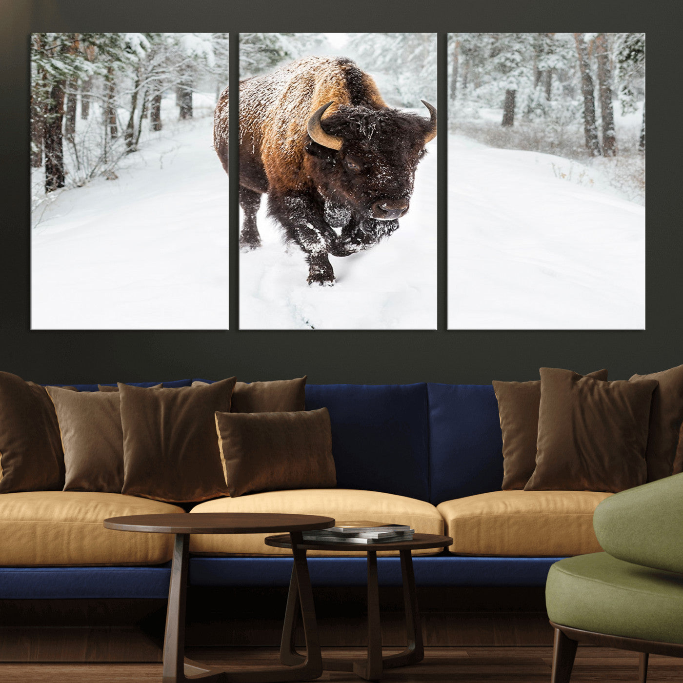 MGV-CV-60X30-3P - Bison Wall Art Canvas Print For Farmhouse, Animal Canvas Print, Wild Animal Wall Art