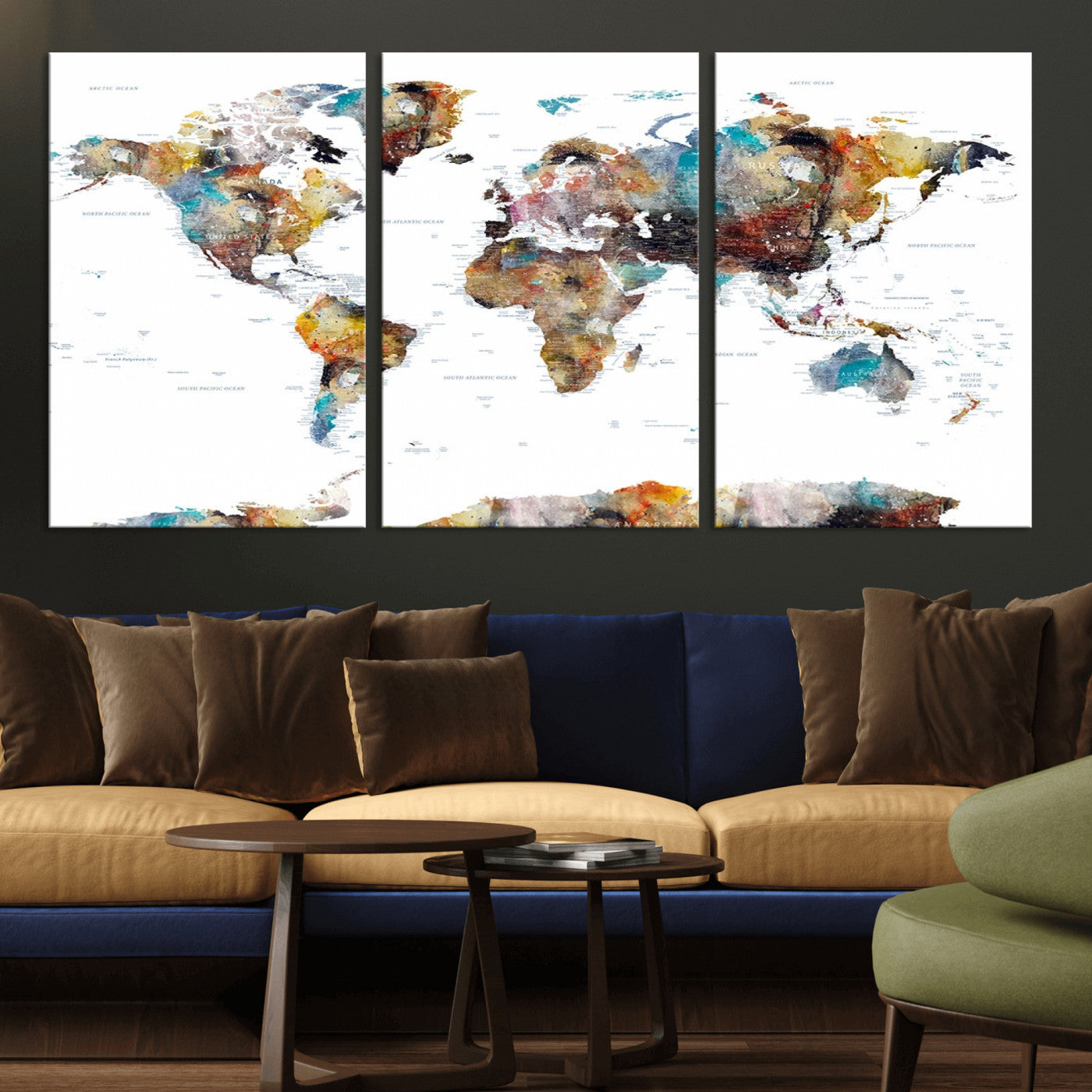 MGV-CV-60X30-3P - Push Pin World Map Canvas Print – Framed Wall Art for Couples to Track Their Travels – Anniversary