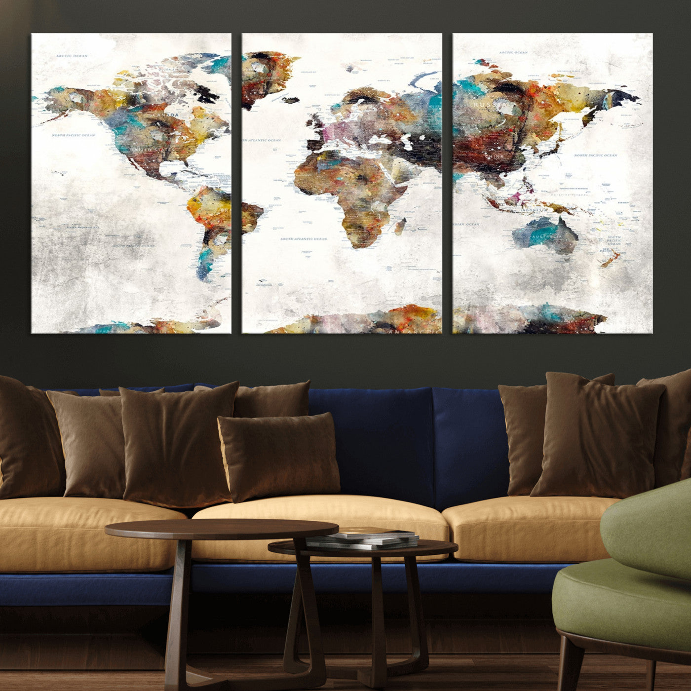 MGV-CV-60X30-3P - Push Pin World Map Canvas Print – Framed Wall Art for Couples to Track Their Travels – Anniversary