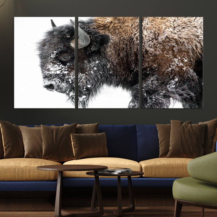 The American Bison Wall Art Print is prominently displayed on the wall.