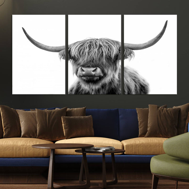 The Grayscale Scottish Highland Cow canvas is a museum-quality piece perfect for your dining room. Enjoy free shipping on this stunning artwork!.