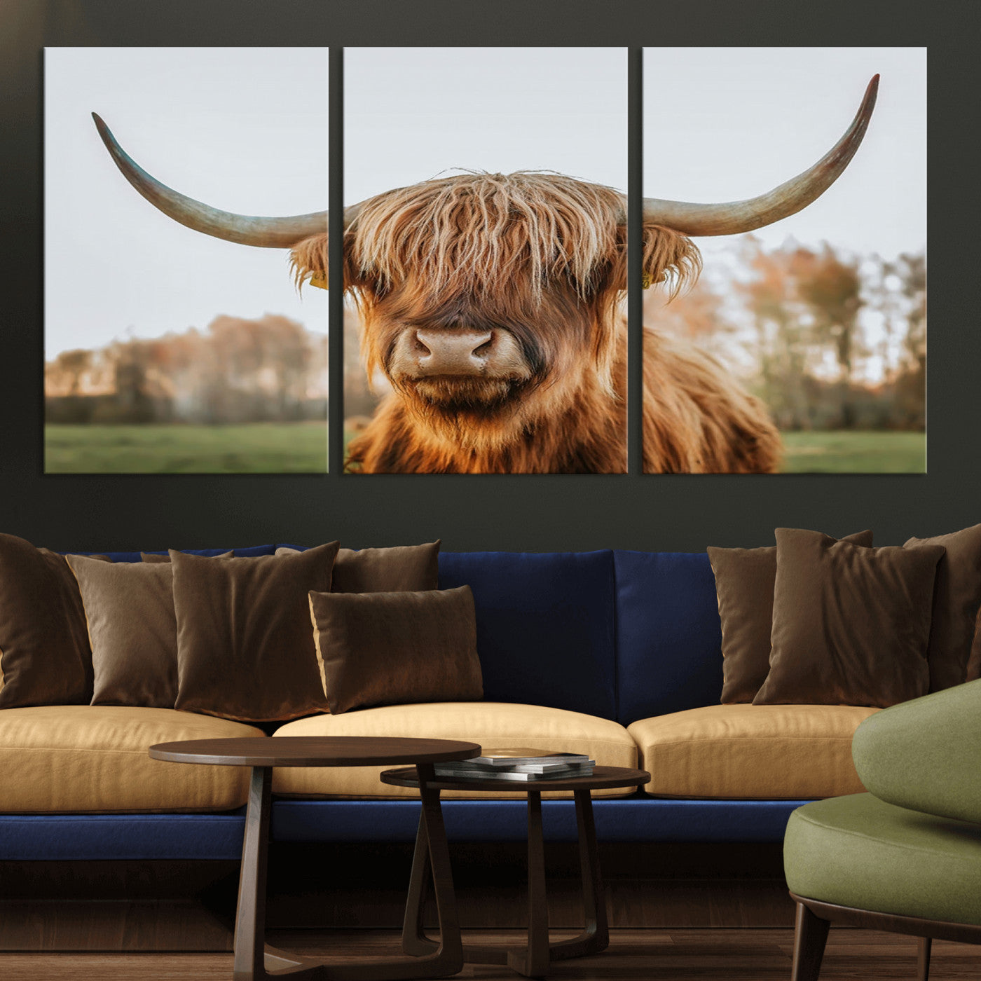 MGV-CV-60X30-3P - Highland Cow Animal Scottish Cattle Art Print Farmhouse Wall Art Canvas Print