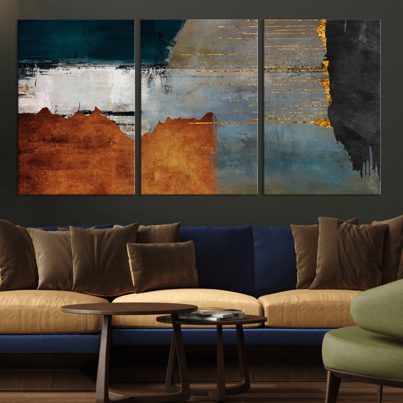 MGV-CV-60X30-3P - Modern Abstract Canvas Art Canvas Print - Framed and Ready to Hang Artwork for Contemporary Living Room or Office Decor