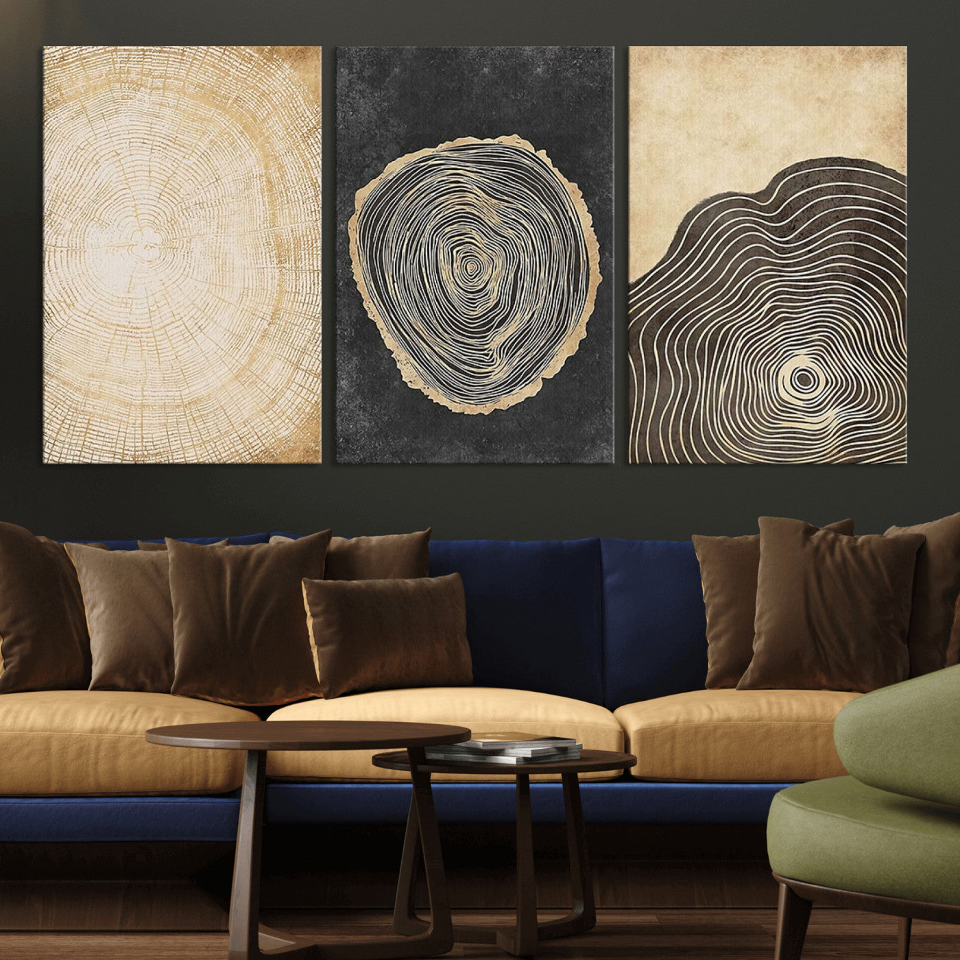 MGV-CV-60X30-3P - Tree Rings Canvas Wall Art Print – Minimalist Natural History in Modern Decor - Minimalist Boho Wall