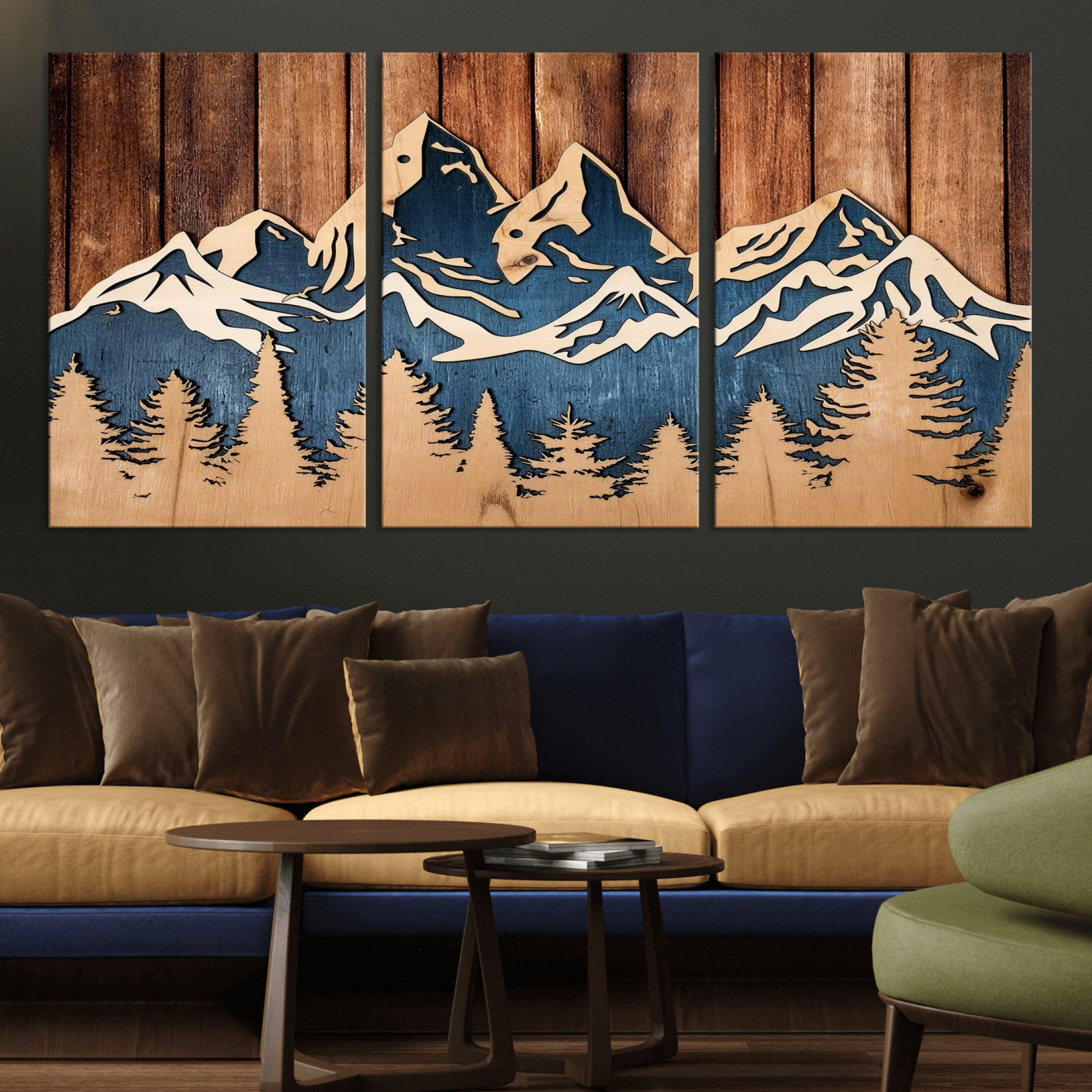 41330-MGV-CV-36X24 - Rustic Wood Style Mountain Wall Art, Nature Forest Canvas Print, Wooden Textured Mountain Artwork Print