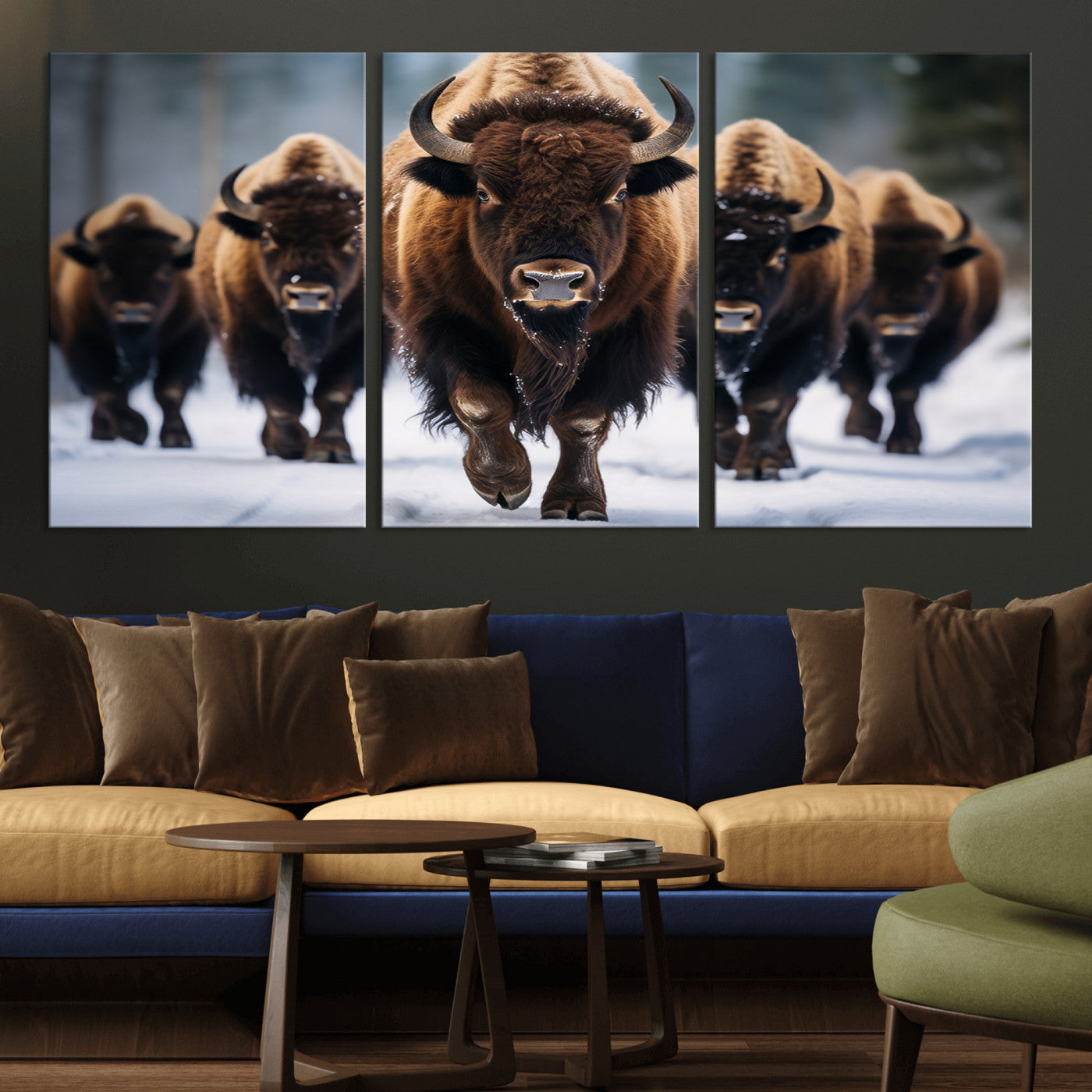 MGV-CV-60X30-3P - Buffalo Wall Art Canvas Print, American Bison Herd Wall Art Canvas Print - Bison Canvas Print