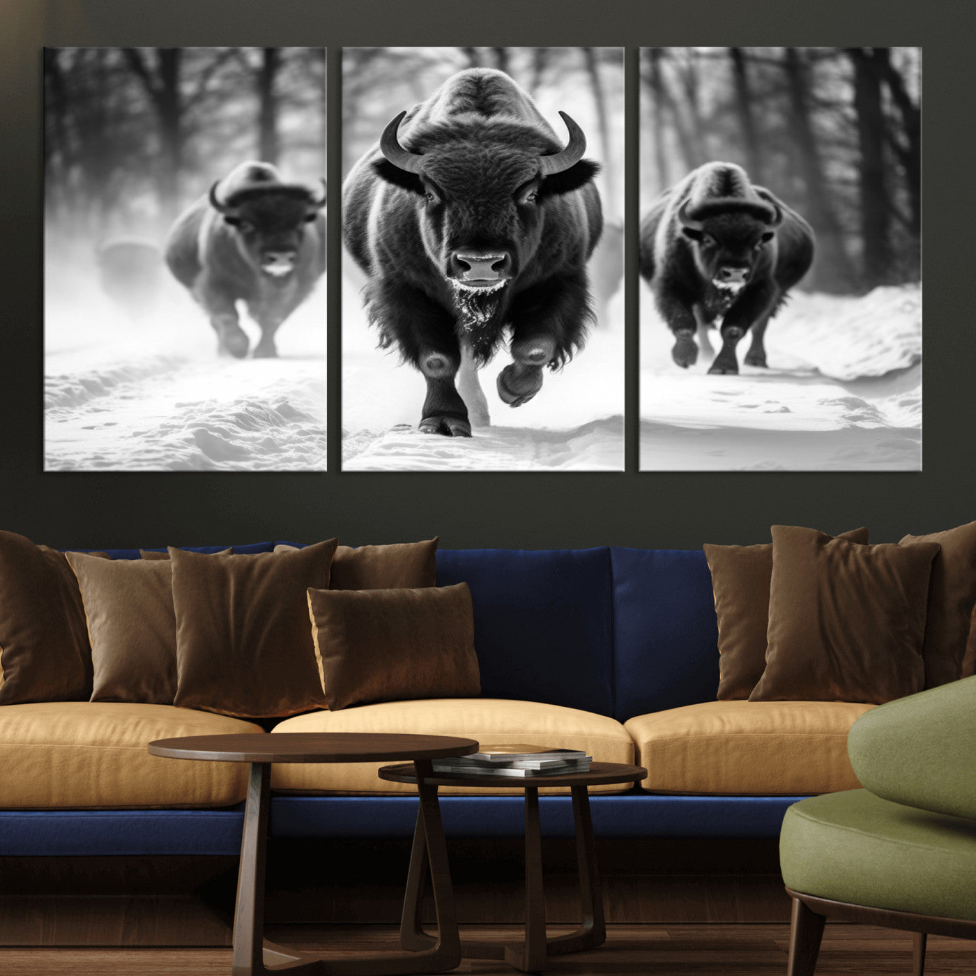 MGV-CV-60X30-3P - Buffalo Wall Art Canvas Print, Bison Family Wall Art Canvas Print