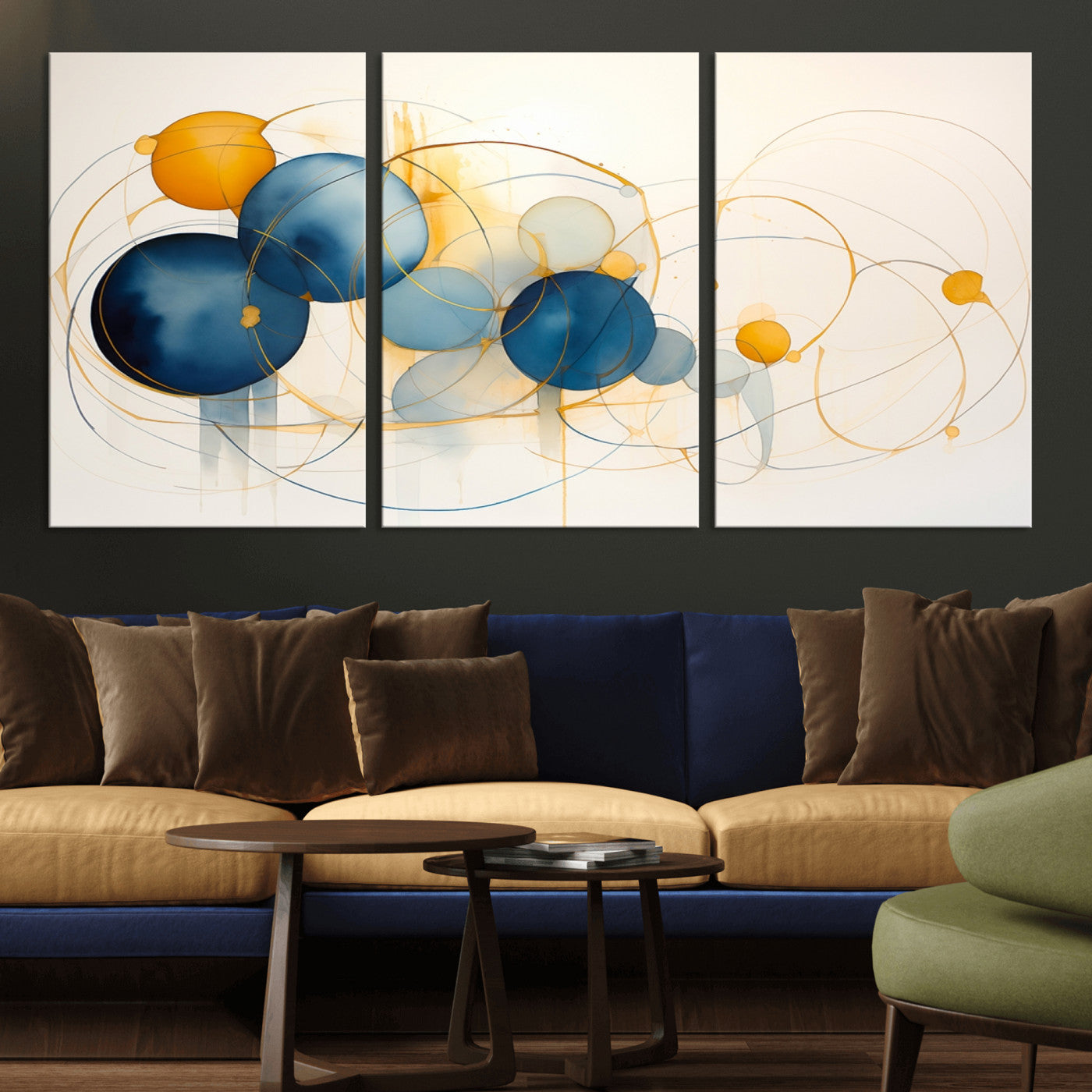 -Geometric Blue Orange Abstract Wall Art Canvas, Geometric Blue Orange Canvas Print