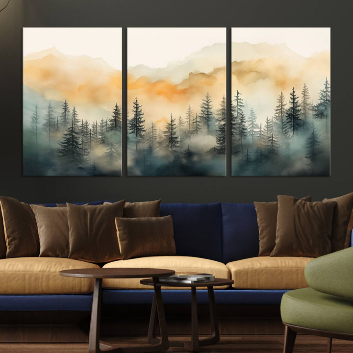 Abstract Forest Print - Mountain Wall Art showcasing a captivating design.