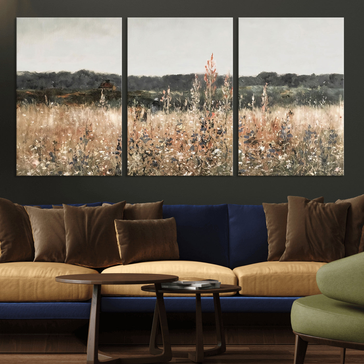 MGV-CV-60X30-3P - Abstract Wildflower Art Field Landscape Oil Painting Print, Country Field Wall Art - Framed Ready to Hang