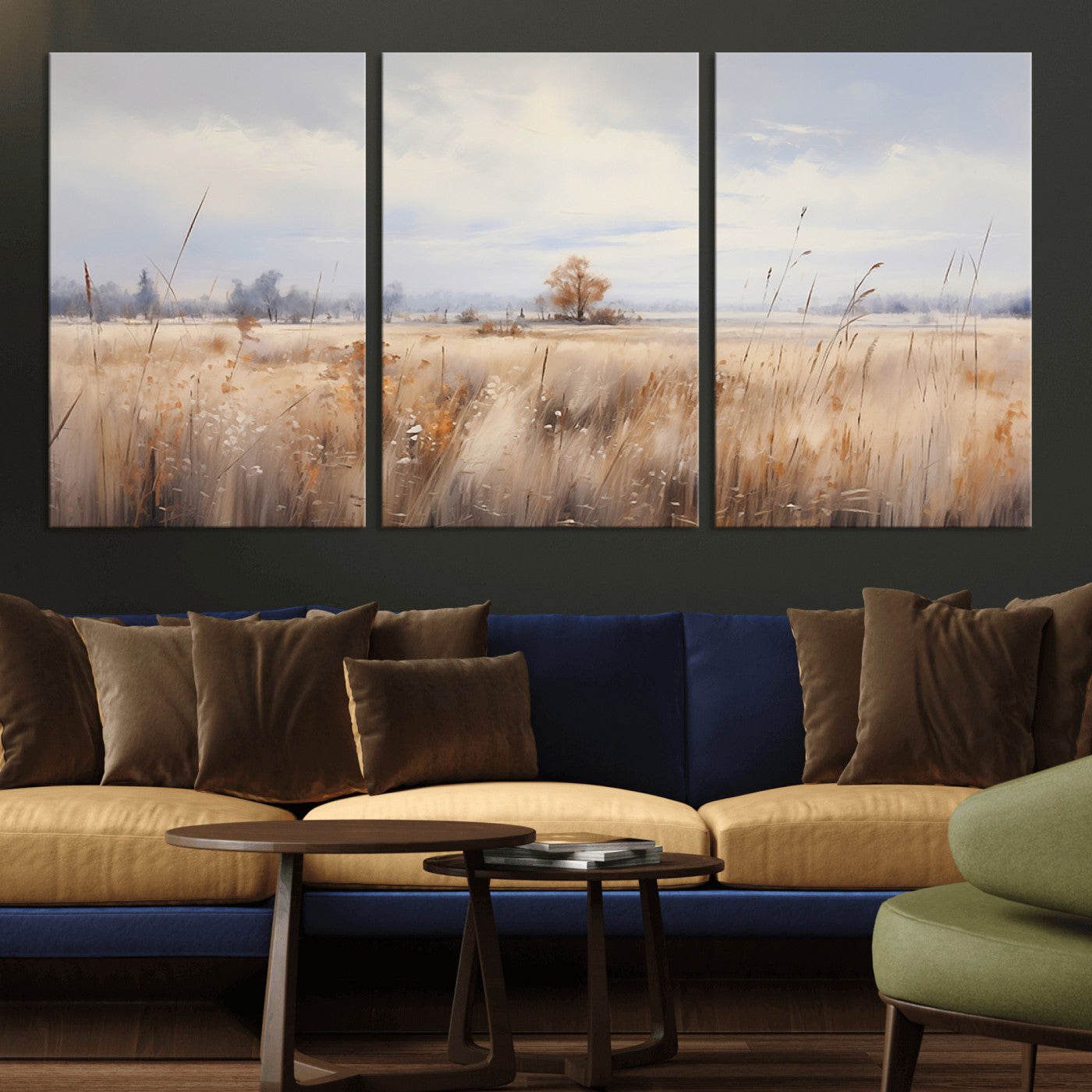 MGV-CV-60X30-3P - Golden Fields Wall Art Print Canvas – Serene Landscape of Nature’s Tranquility in Minimalist for