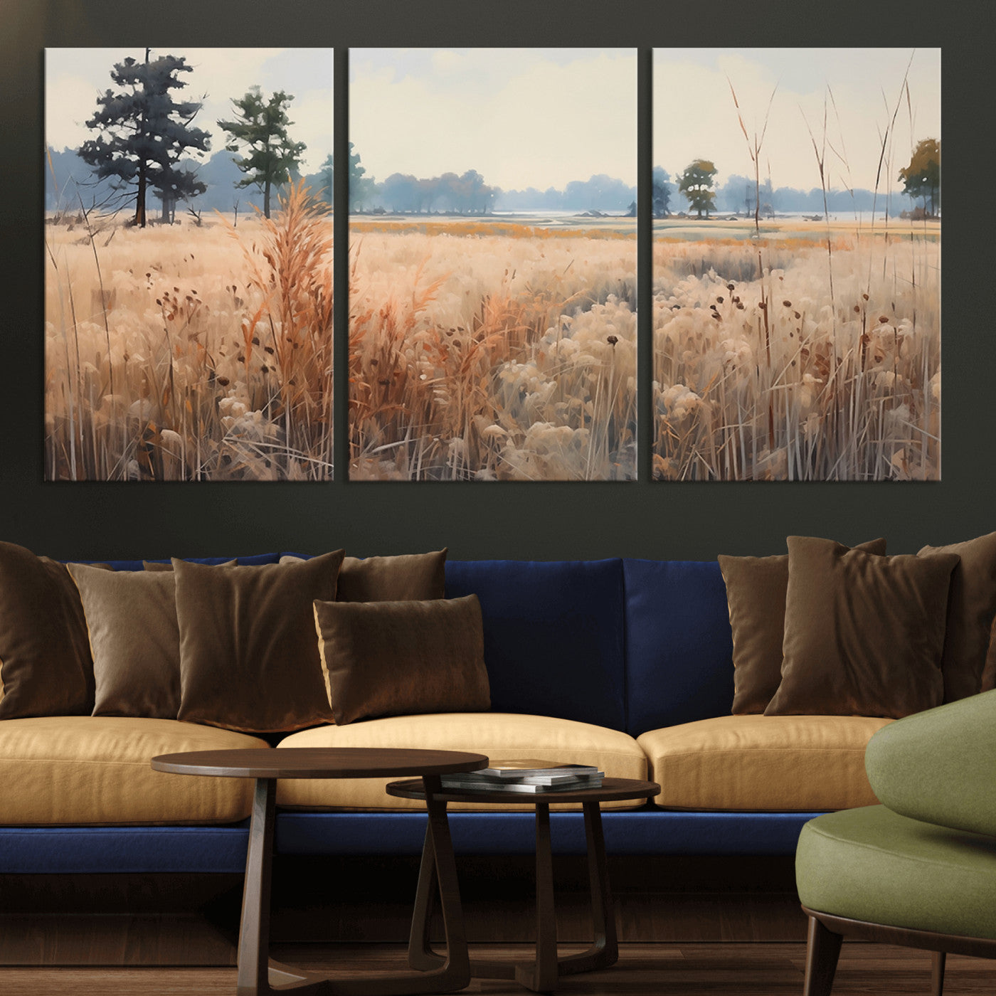 MGV-CV-60X30-3P - Golden Fields Canvas Wall Art Print – Serene Landscape of Nature’s Tranquility in Minimalist Modern Decor