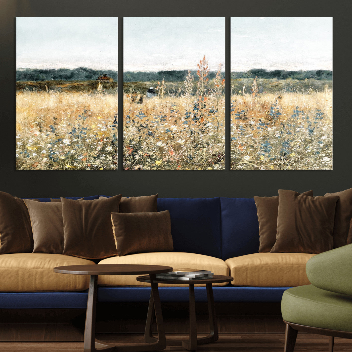 MGV-CV-60X30-3P - Wildflower Field Wall Art Canvas | Nature-Inspired Landscape Canvas Print for Living Room or Office | Rustic Floral Decor